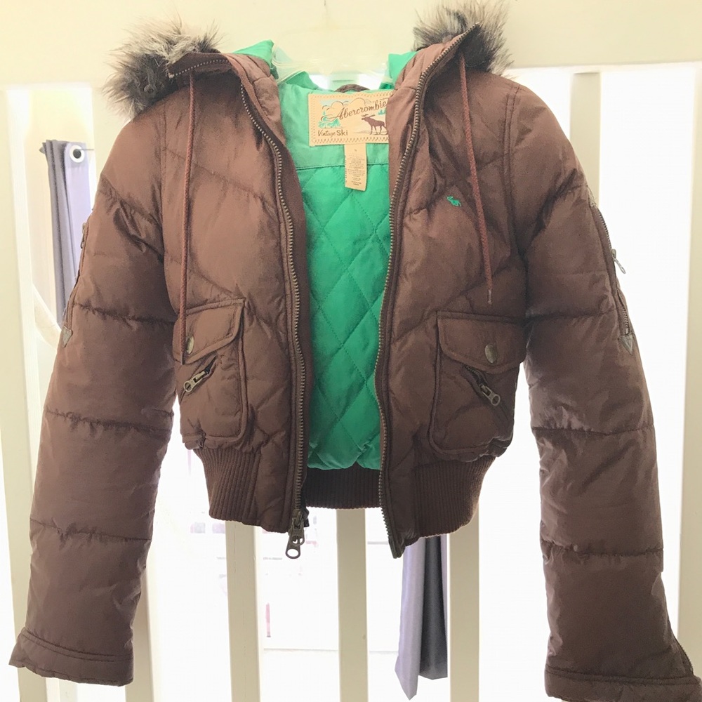 Brown Abercrombie fall and winter Fur Jacket